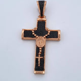 Dije Cruz Virgen Milagrosa Rosario 14.55gr / 6.9cm / Circones Negros Dos Oros Negro Rosa 18K $