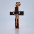 Dije Cruz Virgen Milagrosa Rosario 14.55gr / 6.9cm / Circones Negros Dos Oros Negro Rosa 18K $