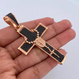 Dije Cruz Virgen Milagrosa Rosario 14.55gr / 6.9cm / Circones Negros Dos Oros Negro Rosa 18K $