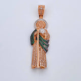 Dije San Judas Tadeo 10gr / 5.7cm / Circones Verdes Blancos Tres Oros 18K $