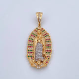 Dije Virgen Guadalupe 10gr / 4.6cm / Circones Fucsias Verdes Blancos Dos Oros Amarillo Blanco 18K $