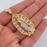 Dije Virgen Guadalupe 10gr / 4.6cm / Circones Fucsias Verdes Blancos Dos Oros Amarillo Blanco 18K $