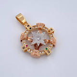 Dije Brujula 18.25gr / 4.1cm / Circones Negro Naranja Verde Fucsia Blancos Tres Oros 18K $