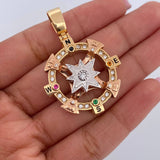 Dije Brujula 18.25gr / 4.1cm / Circones Negro Naranja Verde Fucsia Blancos Tres Oros 18K $