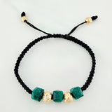Pulsera Tejida Negra Morralla Cubica 3Mm 3Und Oro Amarillo 18K
