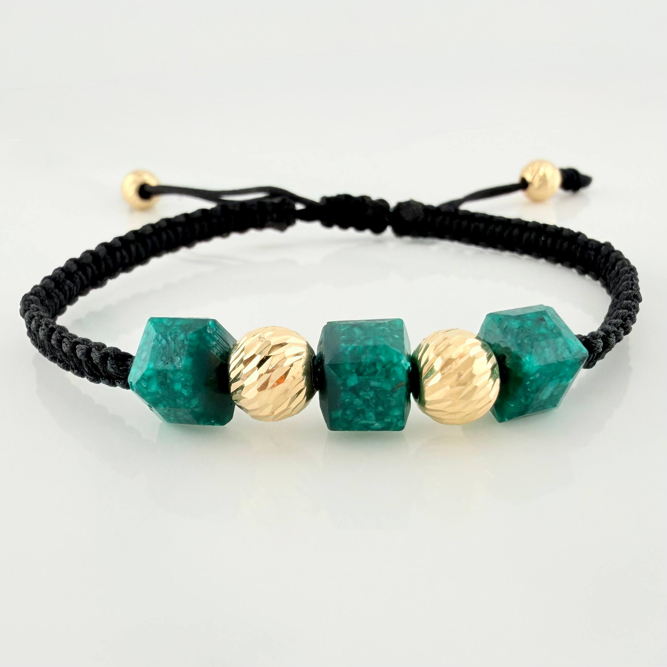 Pulsera Tejida Negra Morralla Cubica 3Mm 3Und Oro Amarillo 18K