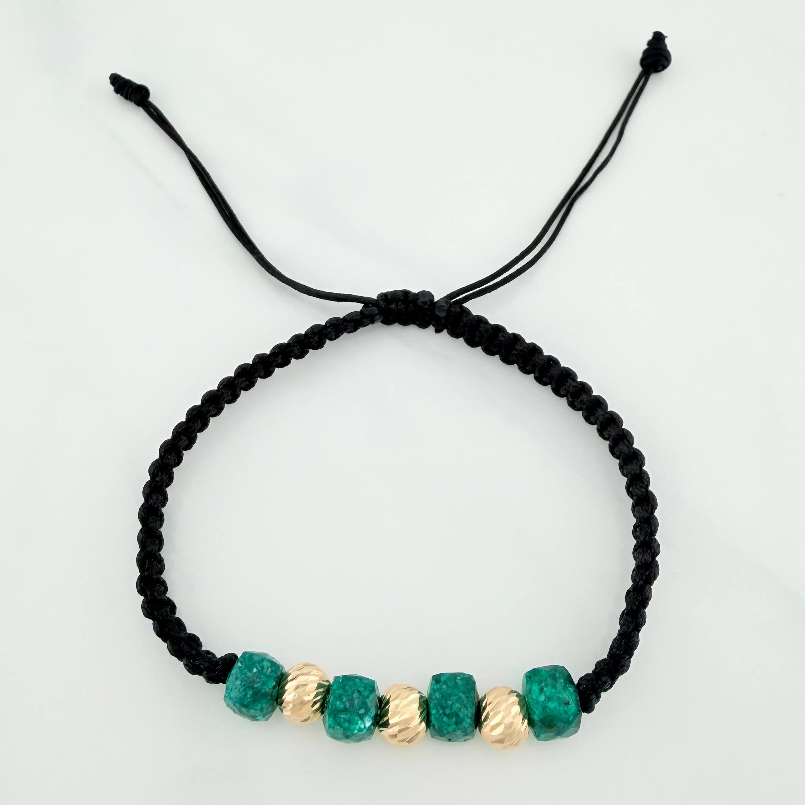 Pulsera Tejida Negra Morralla 6Mm 4Und Oro Amarillo 18K