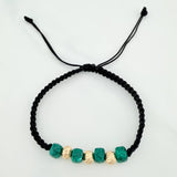 Pulsera Tejida Negra Morralla 6Mm 4Und Oro Amarillo 18K