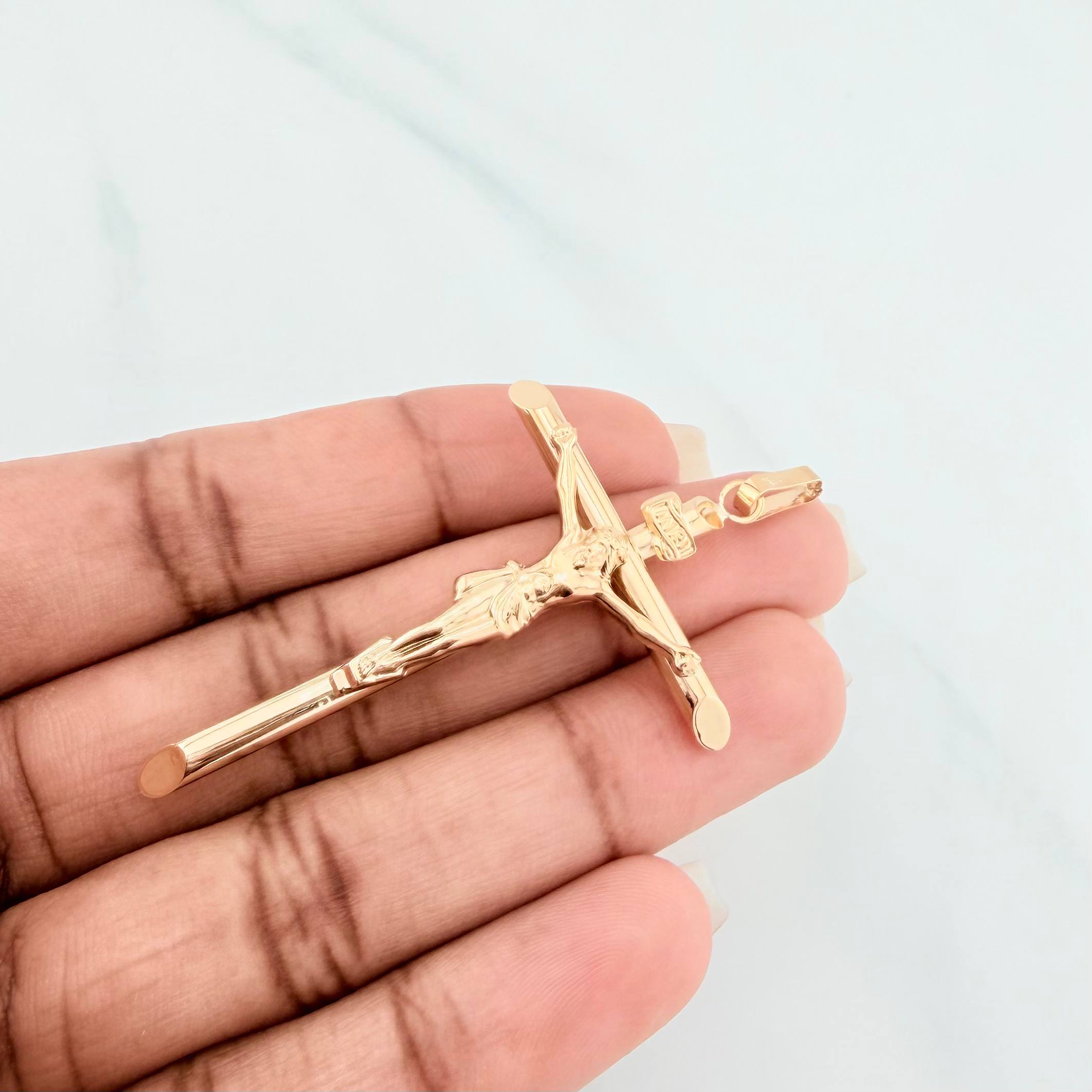 Dije Cruz Cristo Puntas Plana 2.85g / 6cm Oro Amarillo 18K