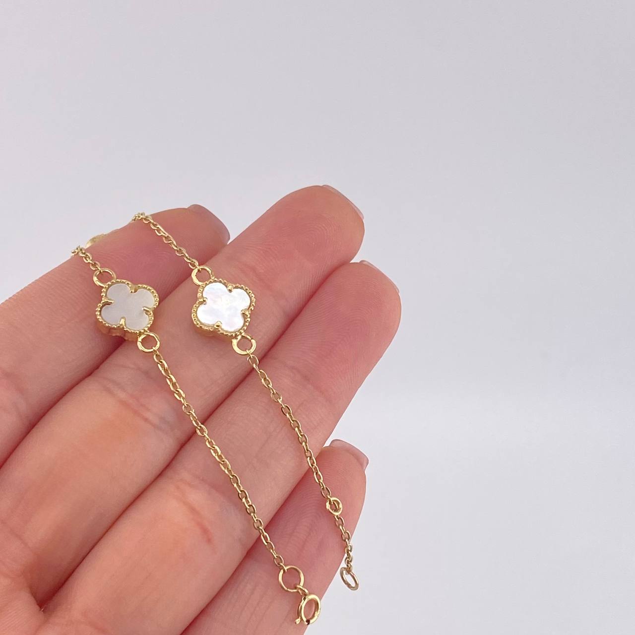 Pulso Modulable Aro Seguido Trebol 3.85 g / 17.4 cm - 16 cm / 1.3 mm Oro Amarillo 18K