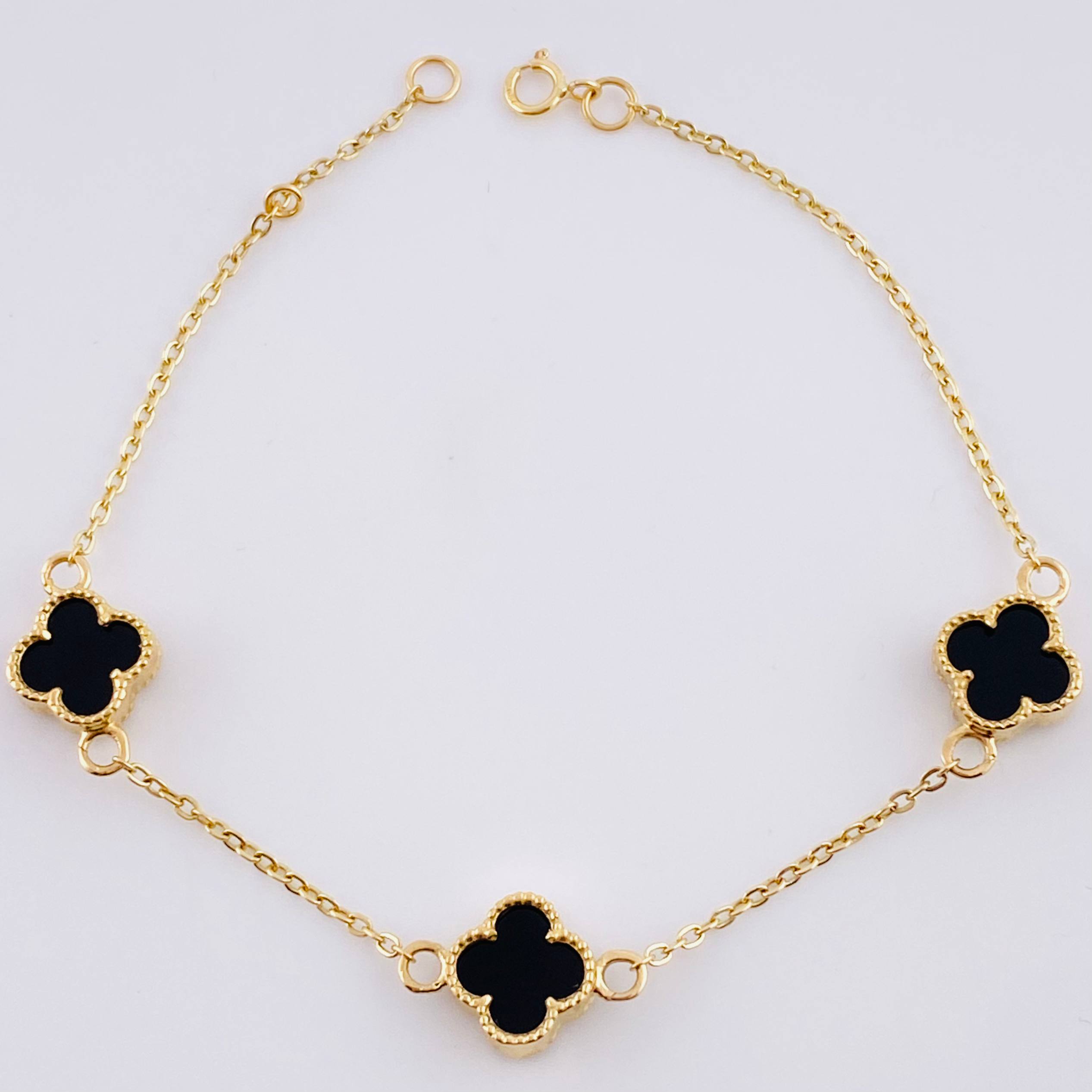 Pulso Modulable Aro Seguido Trebol 3.7 g / 18.3 cm - 17.1 cm / 1.3 mm Oro Amarillo 18K
