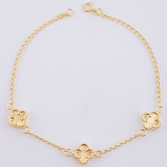 Pulso Espiga Trio De Treboles 2.45 g / 18.5 cm / 1.6 mm Oro Amarillo 18K