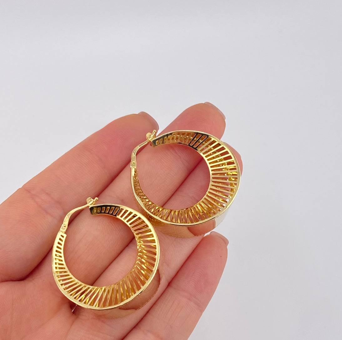Candongas Mezzaluna Rayada 9.2 g / 3.4 cm Oro Amarillo 18K