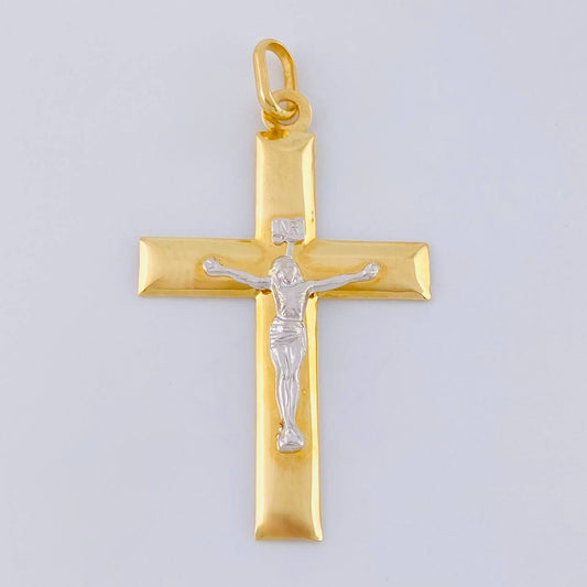 Dije Cruz Cristo 3.05 g / 5 cm Dos Oros Amarillo Blanco 18K