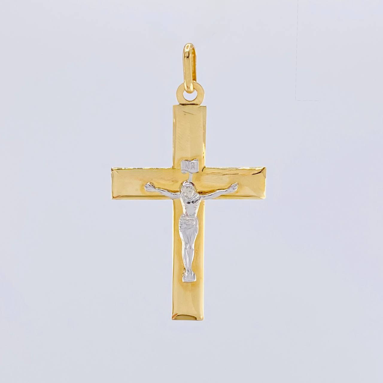 Dije Cruz Cristo 3.05 g / 5 cm Dos Oros Amarillo Blanco 18K