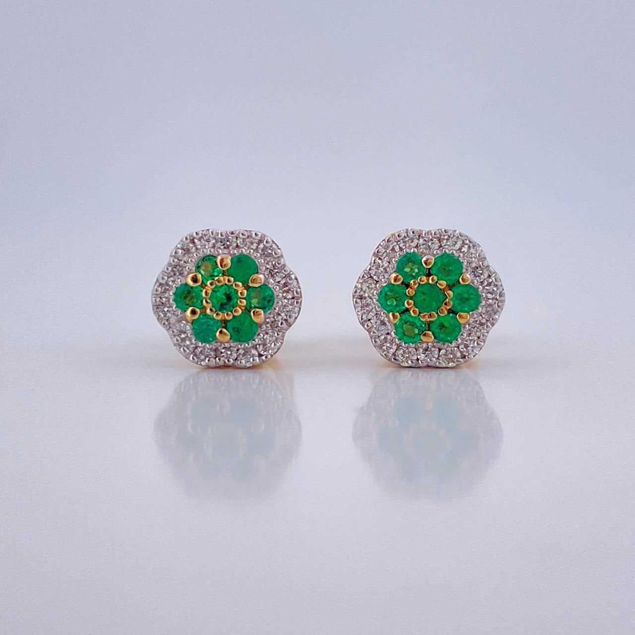 Topos Flor Esmeraldas 2.7gr / Dos Oros Amarillo Blanco 18K &