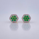 Topos Flor Esmeraldas 2.7gr / Dos Oros Amarillo Blanco 18K &