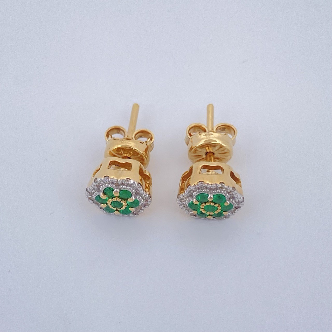 Topos Flor Esmeraldas 2.7gr / Dos Oros Amarillo Blanco 18K &