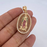 Dije Virgen Guadalupe 7.35gr / 4.3cm / Circones Blancos Verdes Fucsias Oro Amarillo 18K $