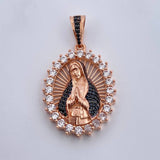 Dije Virgen Maria 8.9gr / 3.9cm / Circones Blanco Negros Dos Oros Negro Rosa 18K $