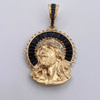 Dije Rostro Jesus Aureola 9.1gr / 4.4cm / Circones Blancos Negros Dos Oros Negro Amarillo 18K $