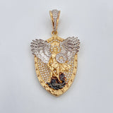 Dije San Miguel Arcangel 10.15gr / 4.63cm / Circones Blancos Tres Oros 18K $