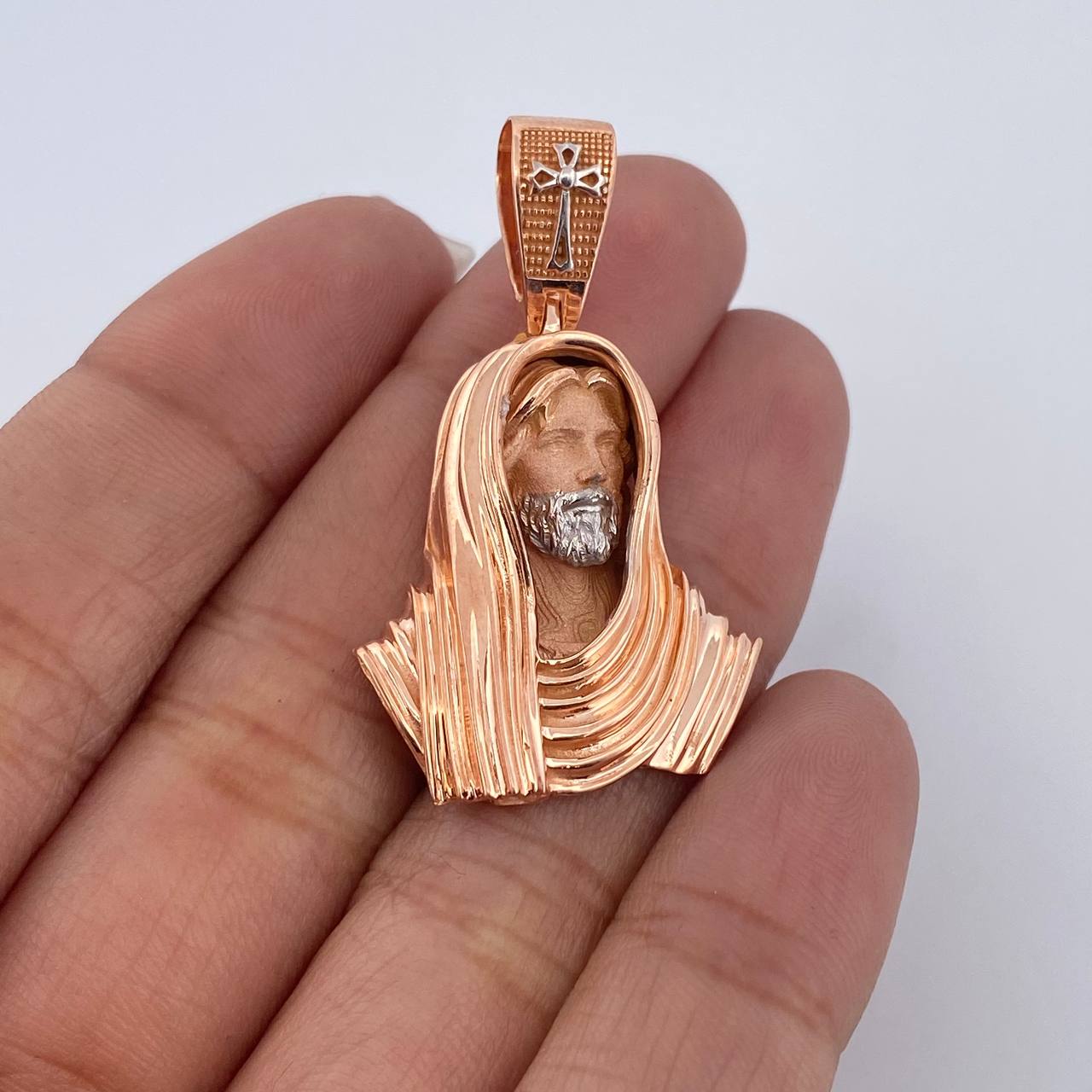 Dije Rostro Cristo 10.25gr / 3.9cm / Dos Oros Blanco Rosa 18K $