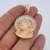 Dije Rostro Jesus Aureola 9.25gr / 4.4cm / Circones Blancos Dos Oros Amarillo Blanco 18K $