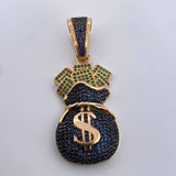 Dije Bolsa De Dinero 13.45gr / 5.4cm / Circones Verdes Azules Dos Oros Negro Amarillo 18K $