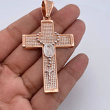 Dije Cruz Rosario Milagrosa 14.2gr / 6.7cm / Circones Blancos Dos Oros Blanco Rosa 18K $