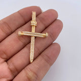Dije Cruz Clavo 4.15gr / 4.6cm / Circones Blancos Oro Amarillo 18K &