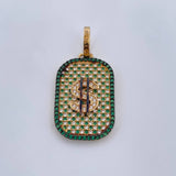 Dije Placa Signo Dólar 5.05gr / 3.4cm / Circones Blancos Verdes Dos Oros Negro Amarillo 18K $