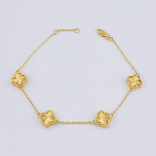 Pulso Trebol Dorado 6.35gr / 19cm-20.5cm / 1.5mm Oro Amarillo Nac.Esp. 18K