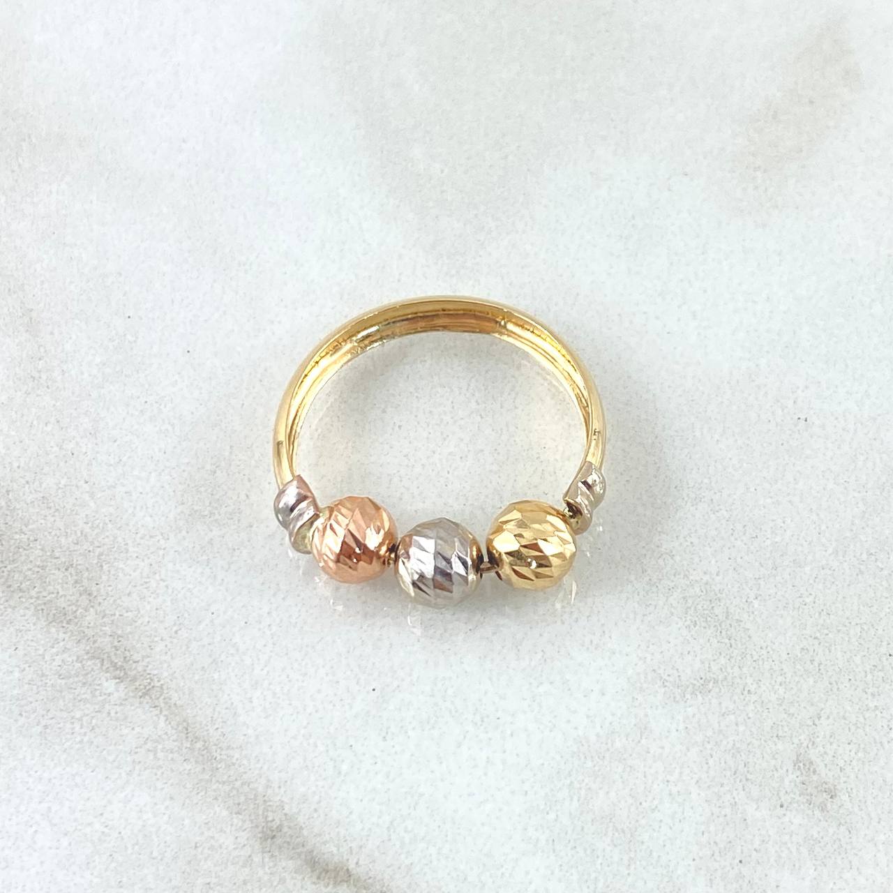 Anillo Trio De Bolas 1.35gr / T3 1/2 / 5mm Bolas Diamantadas Tres Oros 18K ©