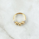 Anillo Trio De Bolas 1.9gr / T9 / 5mm Bolas Diamantadas Dos Oros Amarillo Blanco 18K ©