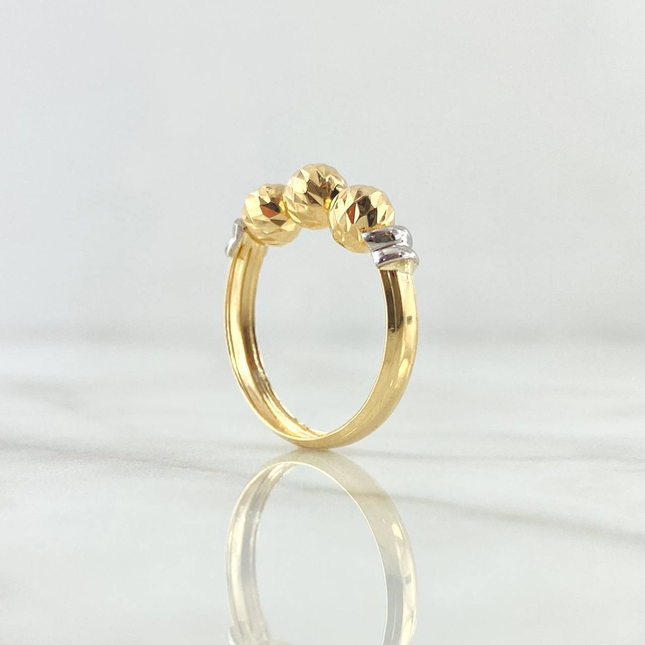 Anillo Trio De Bolas 1.9gr / T9 / 5mm Bolas Diamantadas Dos Oros Amarillo Blanco 18K ©