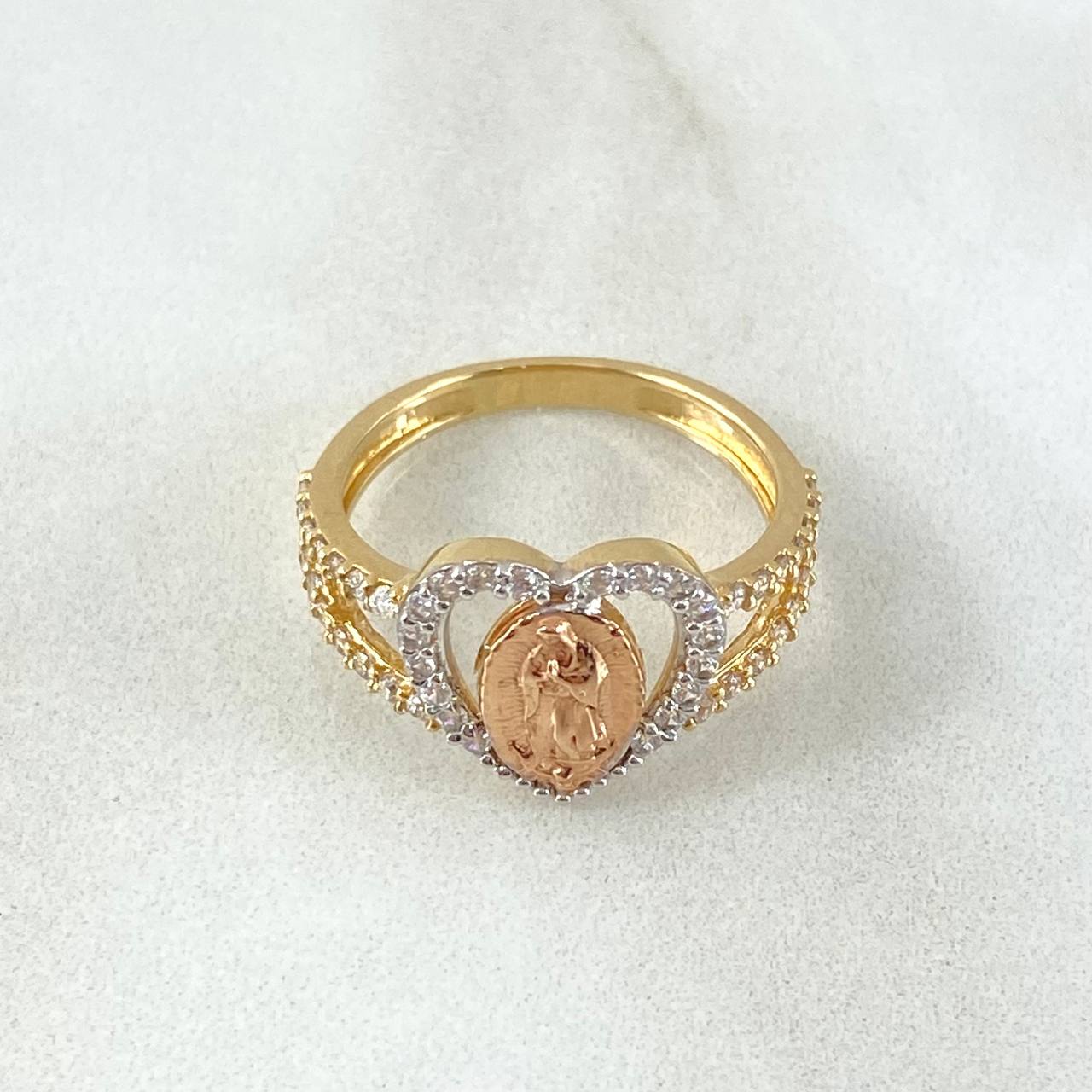 Anillo Corazon Virgen Guadalupe 3.35gr / T6 1/2 / Oro 18K