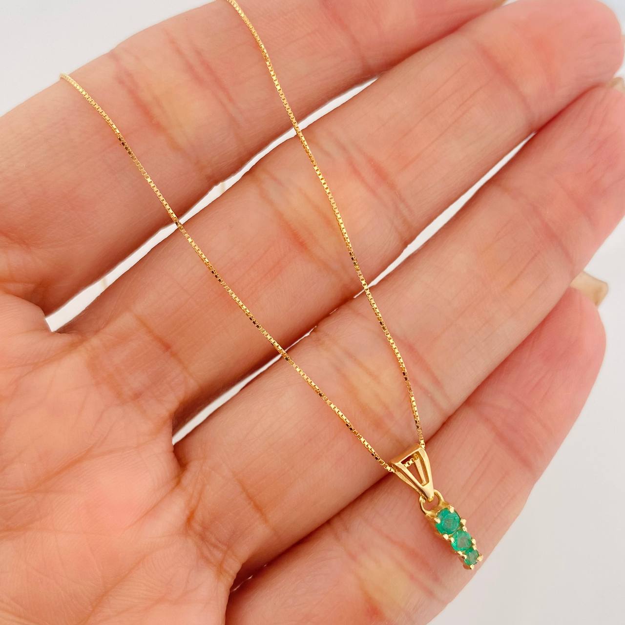 Set Cadena Veneciana + Dije Carril Recto Esmeralda 10Pts / 1.6 g / 50.5 cm Oro Amarillo 18K