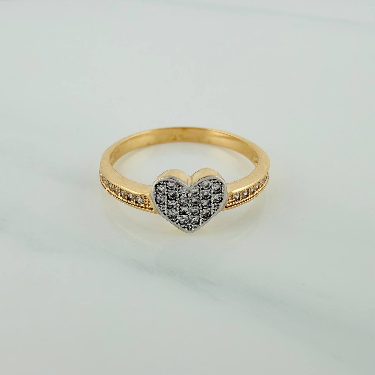 Anillo Corazon Tupido 2.4gr / T8 / 2.3cm / Dos Oros Amarillo Blanco 18K