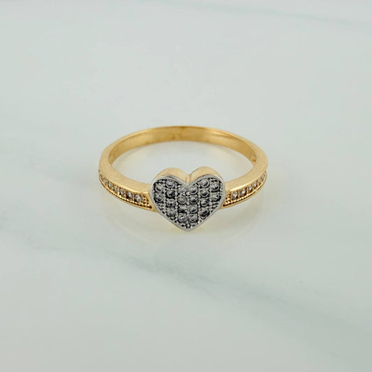 Anillo Corazon Tupido 2.4gr / T8 / 2.3cm / Dos Oros Amarillo Blanco 18K