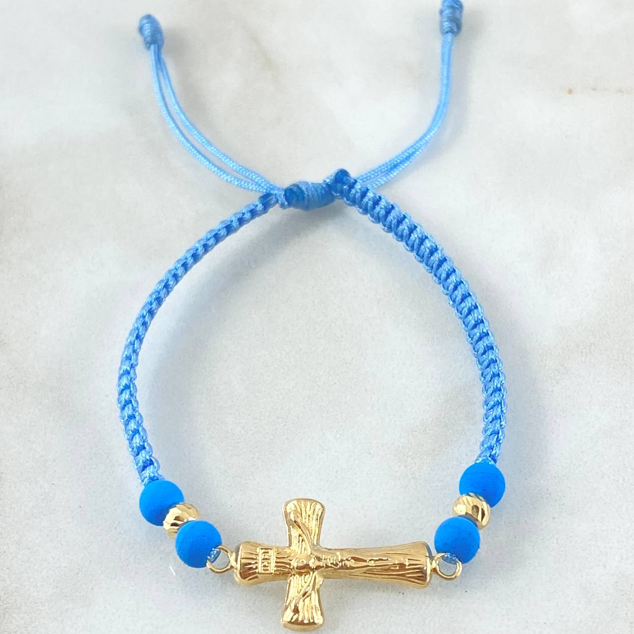 Pulsera Azul Cruz Cristo 0.9gr / Oro 18K