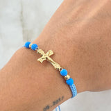 Pulsera Azul Cruz Cristo 0.9gr / Oro 18K
