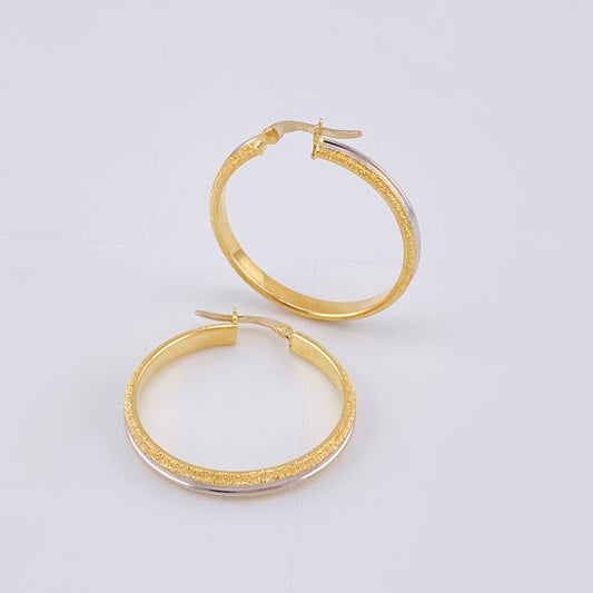 Candongas Carril Escamada 3.2 g / 3 cm Dos Oros Amarillo Blanco 18K