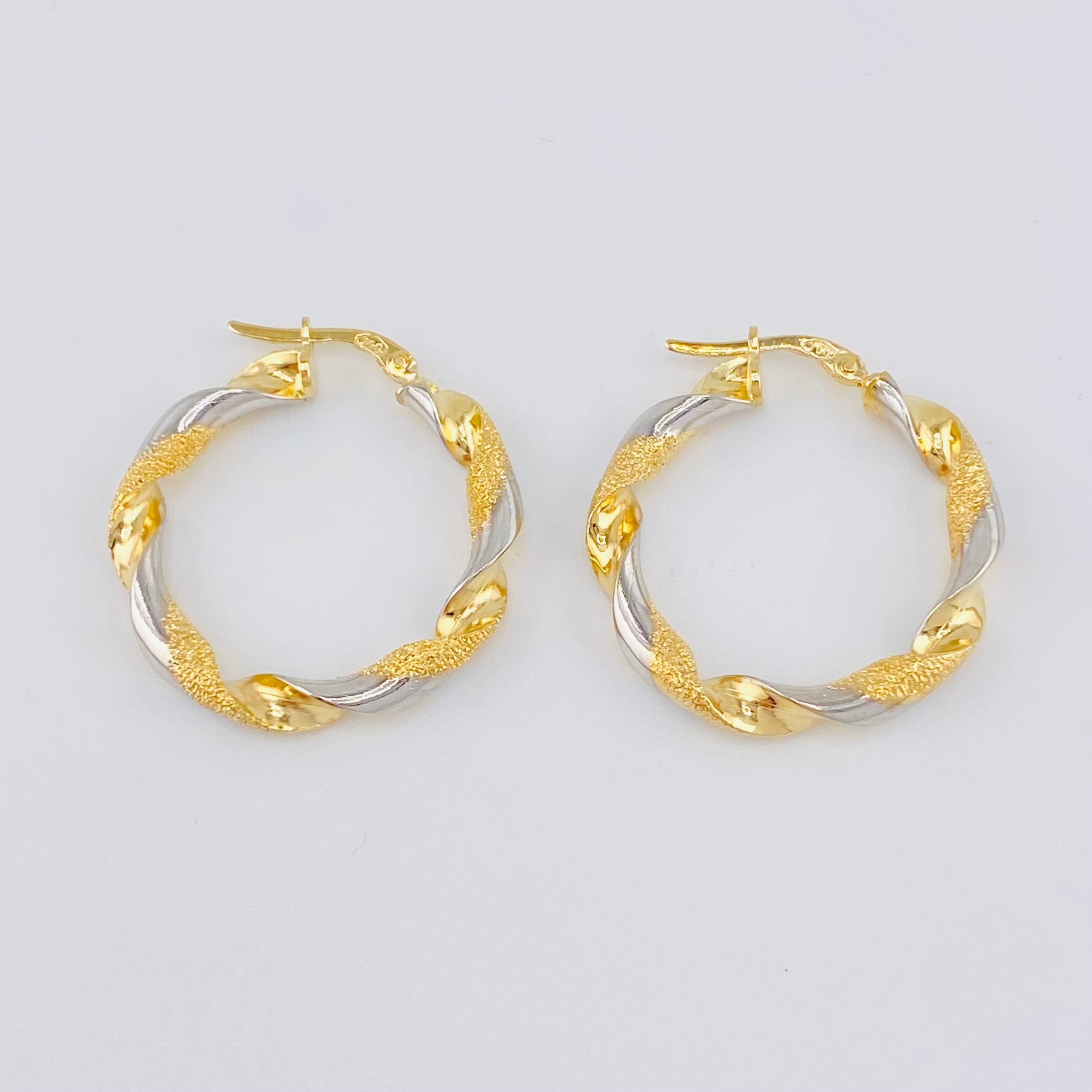 Candongas Ferchi Espiral 3.45 g / 3 cm Dos Oros Amarillo Blanco 18K