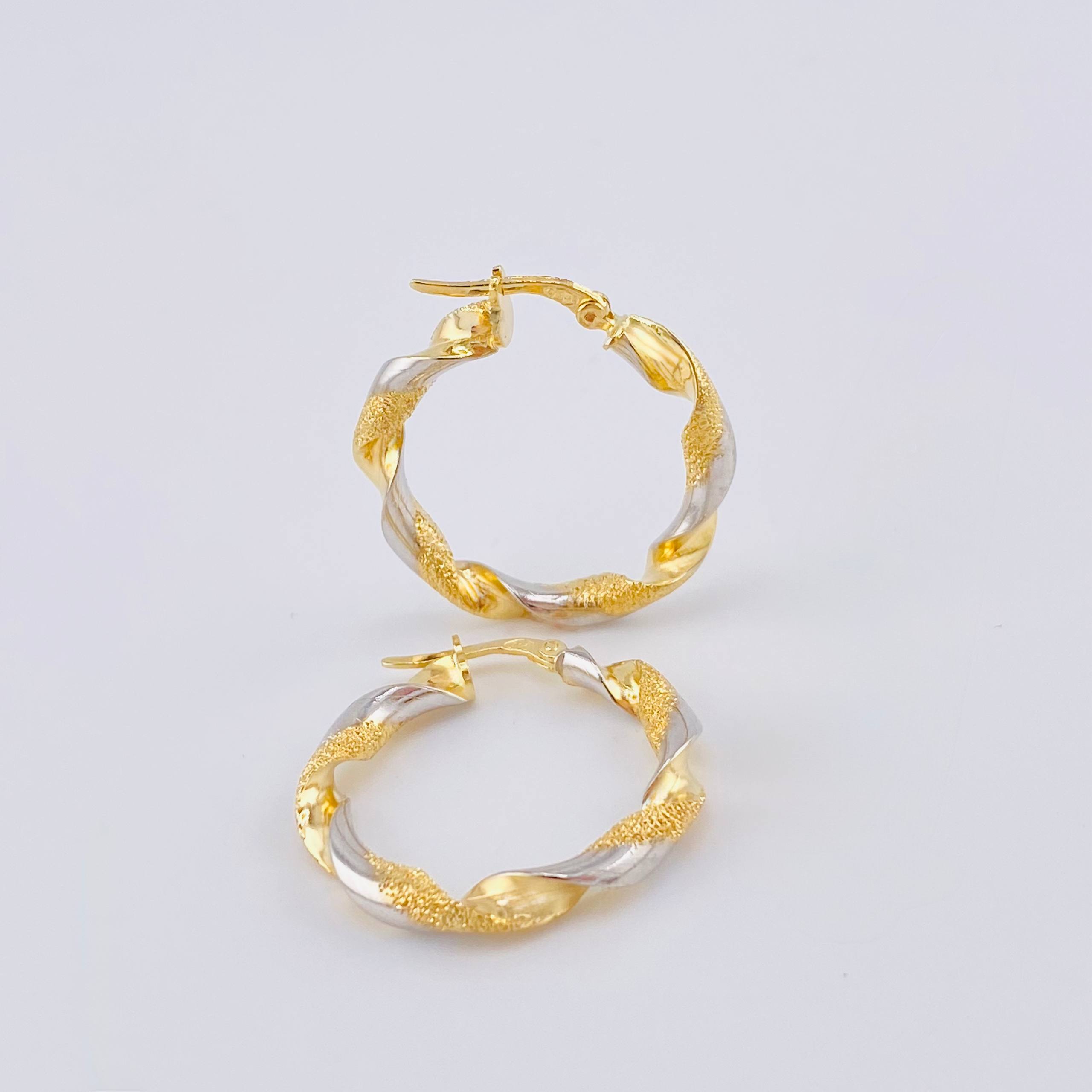 Candongas Ferchi Espiral 3.45 g / 3 cm Dos Oros Amarillo Blanco 18K