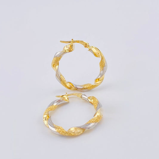 Candongas Ferchi Espiral 3.45 g / 3 cm Dos Oros Amarillo Blanco 18K