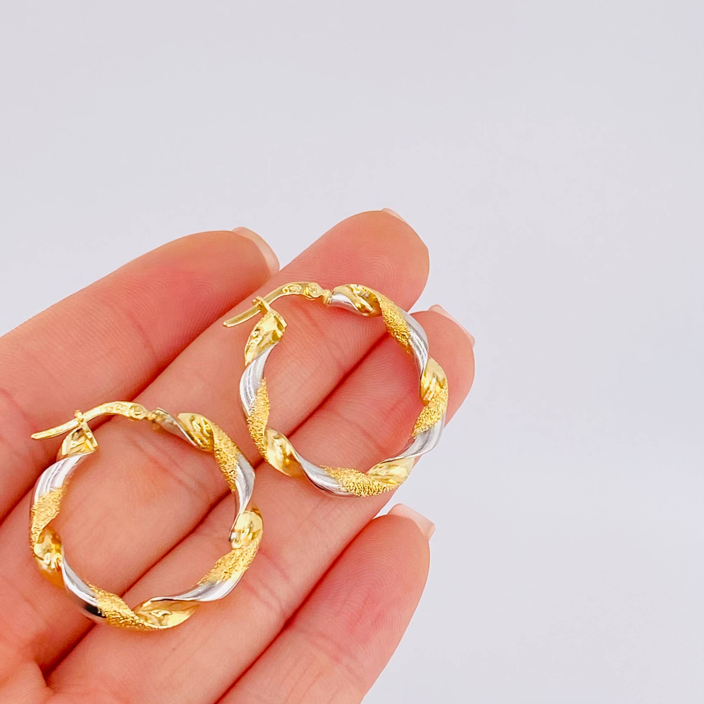 Candongas Ferchi Espiral 3.45 g / 3 cm Dos Oros Amarillo Blanco 18K