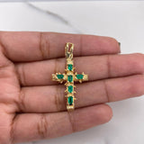 Dije Cruz Tronco 3.6gr / 3.6cm / Esmeralda 60 Pts Oro Amarillo 18K (Joya) &