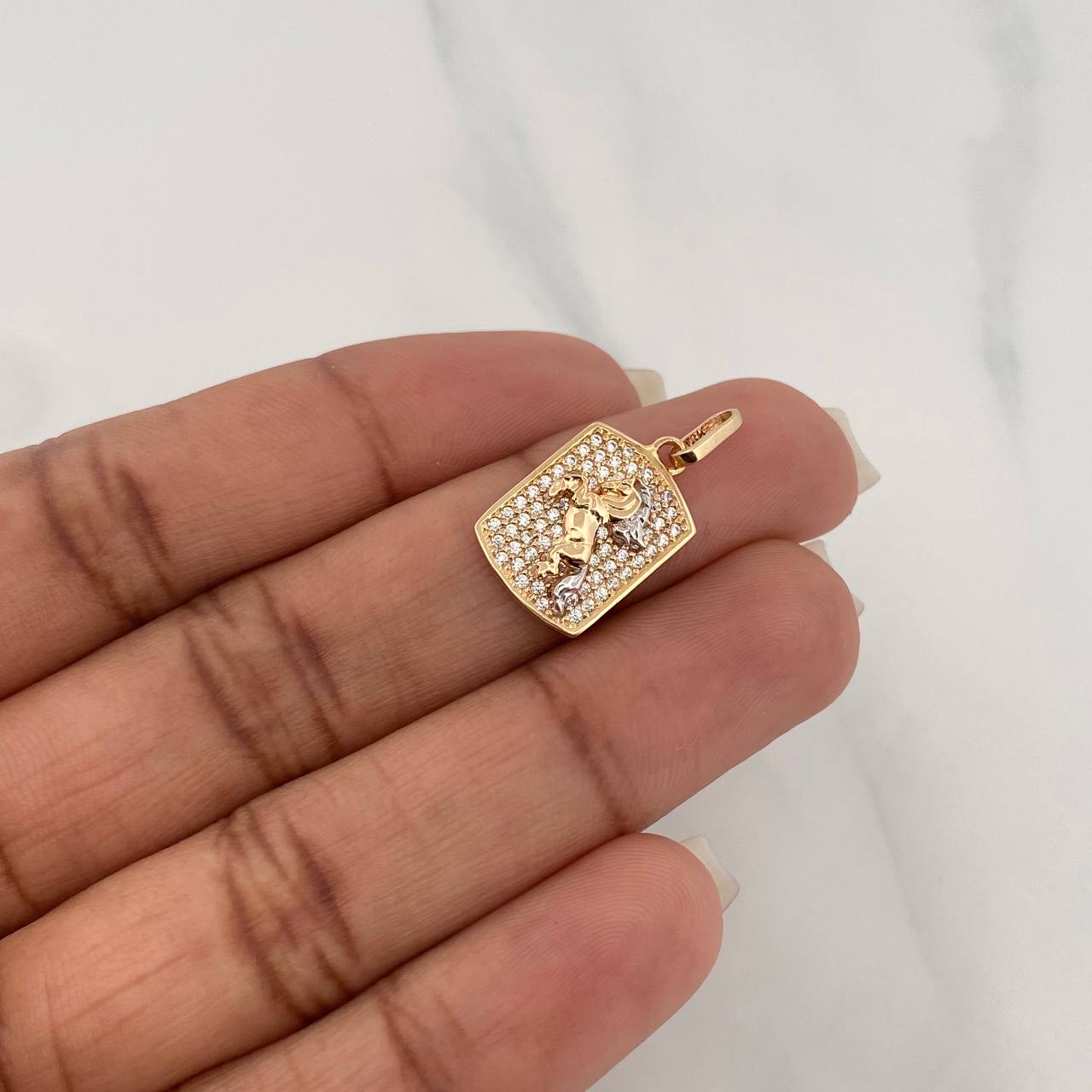 Dije Placa Caballo 2.3 g / 2 cm Dos Oros Amarillo Blanco 18K
