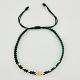 Pulsera Tejida Verde Herraje de GC Bolas Lisas Oro Amarillo 18K